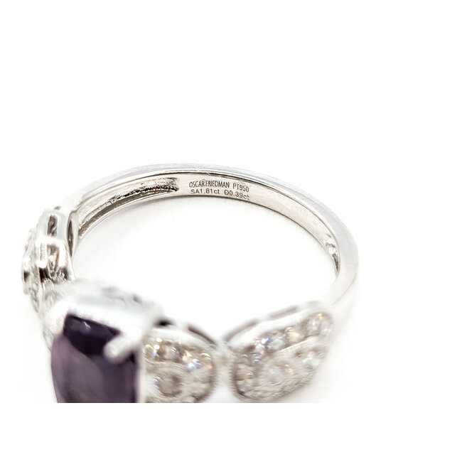 Ring Bespoke Milgrain 0.39ctw Round Diamonds GIA Report: 2235201464 1.81ct Purplish Pink Kashmir Sapphire Platinum 6mm Sz6.75 5.5g 226030014