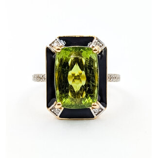 Ring Black Enamel 0.28ctw Round Diamonds GIA Report: 2235645505 6.93ct Green Paraiba Tourmaline 14K Gold 14ky 18mm Sz7 5.4g 226030019