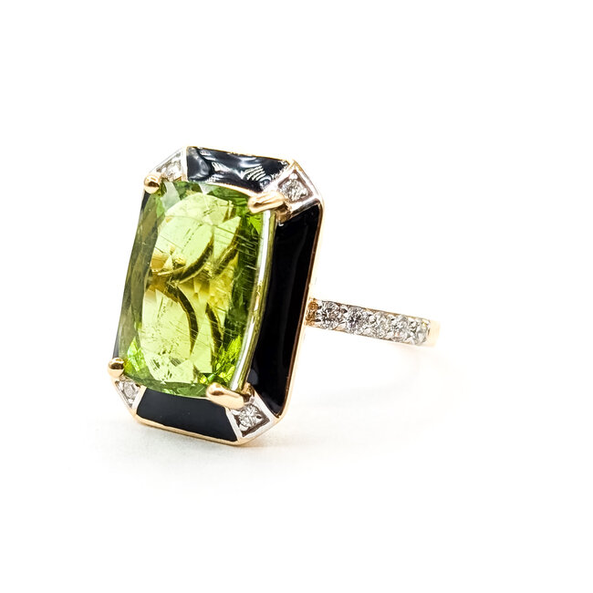 Ring Black Enamel 0.28ctw Round Diamonds GIA Report: 2235645505 6.93ct Green Paraiba Tourmaline 14K Gold 14ky 18mm Sz7 5.4g 226030019