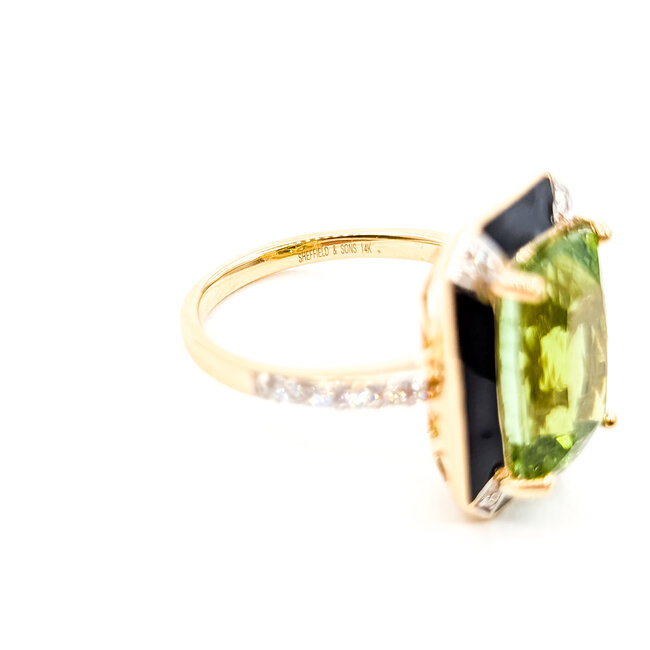 Ring Black Enamel 0.28ctw Round Diamonds GIA Report: 2235645505 6.93ct Green Paraiba Tourmaline 14K Gold 14ky 18mm Sz7 5.4g 226030019