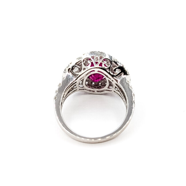 Ring Cocktail Milgrain 1.55ctw Round Diamonds GIA Report: 7235382212 4.62ct Red Mozambique Ruby Platinum 16mm Sz7 9.2g 226030015