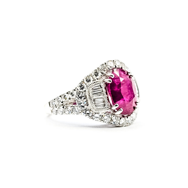 Ring Cocktail Milgrain 1.55ctw Round Diamonds GIA Report: 7235382212 4.62ct Red Mozambique Ruby Platinum 16mm Sz7 9.2g 226030015