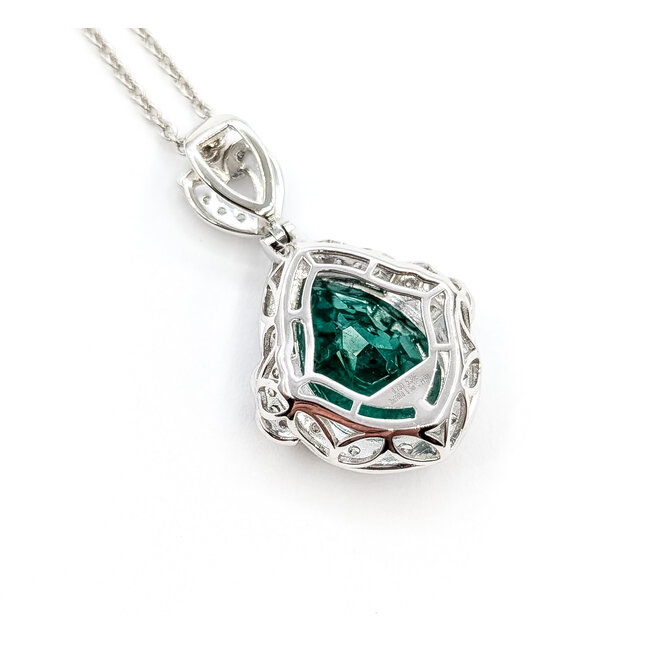 Necklace Drop Halo W/Chain 0.73ctw Round Diamonds 5.38ct Green Emerald Platinum 1.5x.75" 17" 11.1g 226030010