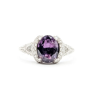 Ring Milgrain 0.48ctw Round Diamonds GIA Report: 2231837867 2.25ct No-Heat Pinkish Purple Spinel Platinum 9mm Sz6.5 5.4g 226030028