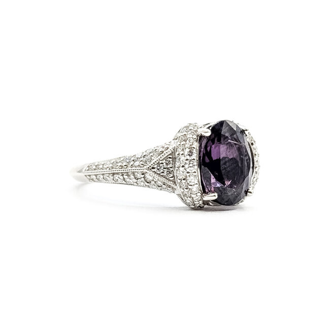 Ring Milgrain 0.48ctw Round Diamonds GIA Report: 2231837867 2.25ct No-Heat Pinkish Purple Spinel Platinum 9mm Sz6.5 5.4g 226030028