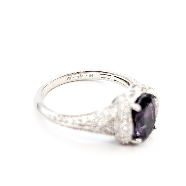 Ring Milgrain 0.48ctw Round Diamonds GIA Report: 2231837867 2.25ct No-Heat Pinkish Purple Spinel Platinum 9mm Sz6.5 5.4g 226030028