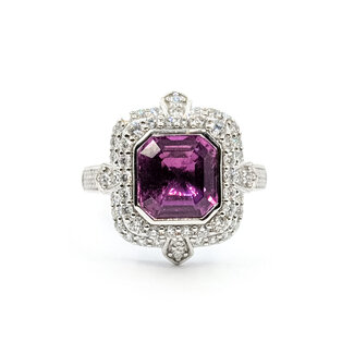 Ring Double Halo Milgrain 0.79ctw Round Diamonds GIA Report: 1236838061 3.04ct No Heat Pink Sapphire Platinum 18mm Sz6.75 8.7g 226030029