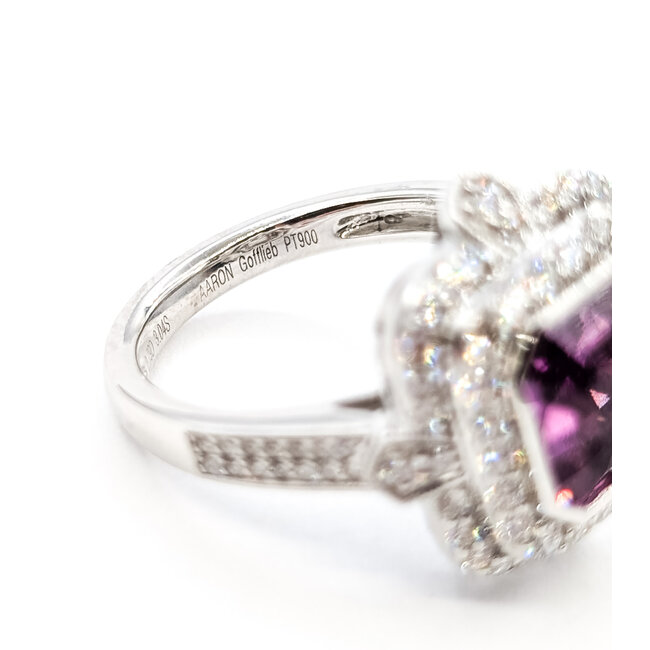 Ring Double Halo Milgrain 0.79ctw Round Diamonds GIA Report: 1236838061 3.04ct No Heat Pink Sapphire Platinum 18mm Sz6.75 8.7g 226030029