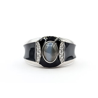 Ring Modern Black Enamel 0.13ctw Round Diamonds GIA Report: 2235838014 2.53ct Green Alexandrite 900pt 13mm Sz10 11.9g 226030027