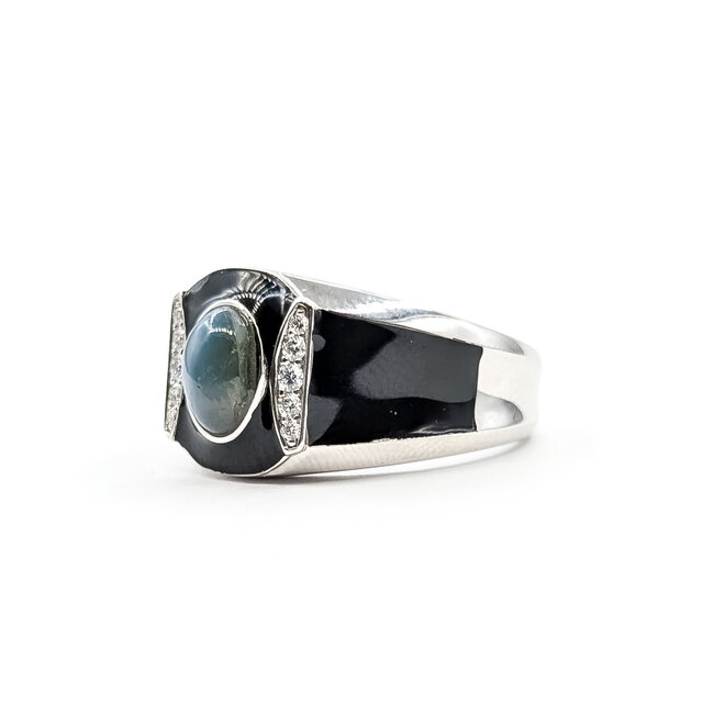 Ring Modern Black Enamel 0.13ctw Round Diamonds GIA Report: 2235838014 2.53ct Green Alexandrite 900pt 13mm Sz10 11.9g 226030027