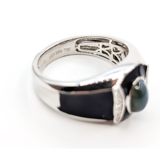 Ring Modern Black Enamel 0.13ctw Round Diamonds GIA Report: 2235838014 2.53ct Green Alexandrite 900pt 13mm Sz10 11.9g 226030027