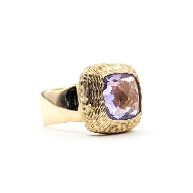 Ring Hammered 3.5ct Purple Amethyst 14ky 7.5mm Sz8 6.9g 226020071
