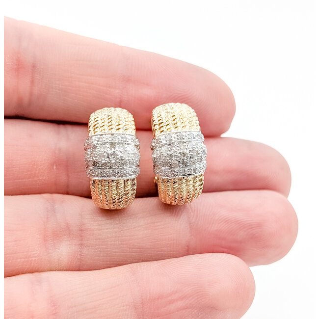 Earrings J-Hoop Omega Back .38ctw Round Diamonds 14ky 10mm .75" 7.35g 226020072