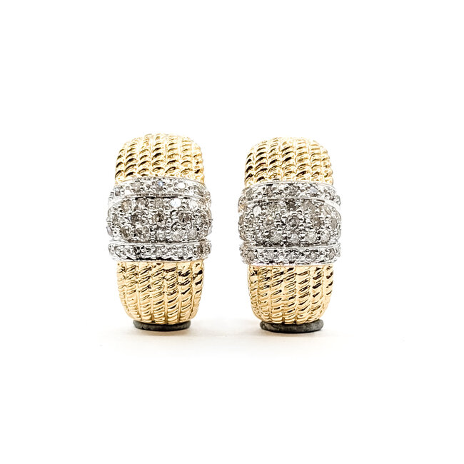 Earrings J-Hoop Omega Back .38ctw Round Diamonds 14ky 10mm .75" 7.35g 226020072