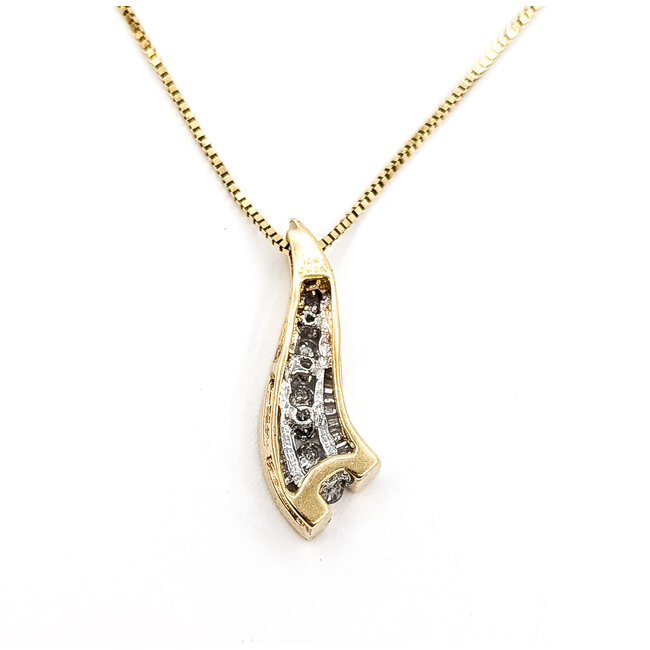 Pendant Waterfall W/Chain .33ctw Round & Baguette Diamonds 10ky 18" .75x.3" 3.19g 226020069
