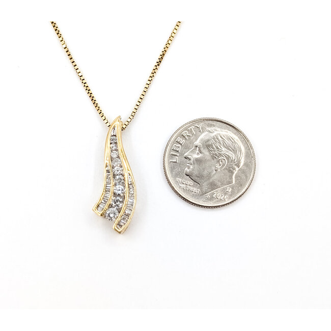 Pendant Waterfall W/Chain .33ctw Round & Baguette Diamonds 10ky 18" .75x.3" 3.19g 226020069