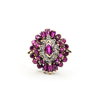 Ring Cluster .05ctw Round Diamonds 1.25ctw Red Rubies 14ky 17mm Sz5 4.1d0g 226030003