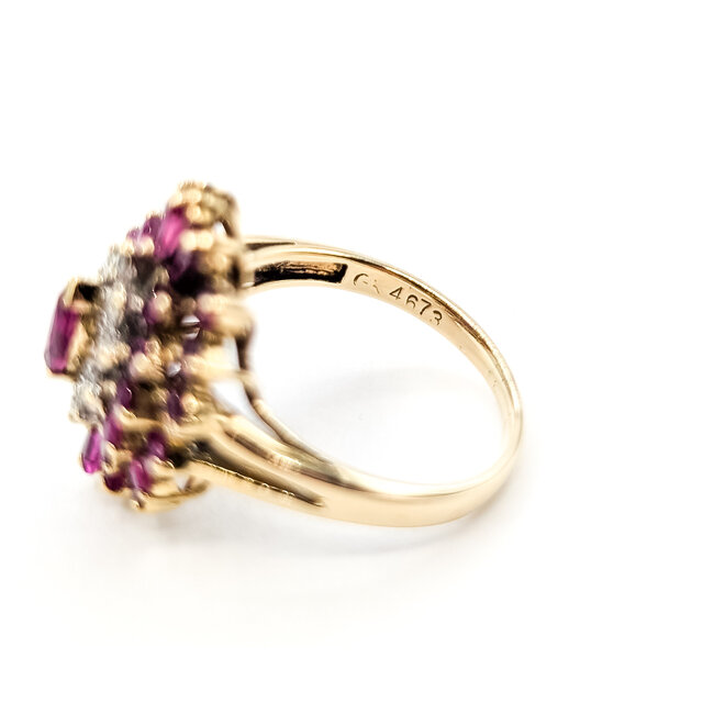 Ring Cluster .05ctw Round Diamonds 1.25ctw Red Rubies 14ky 17mm Sz5 4.1d0g 226030003