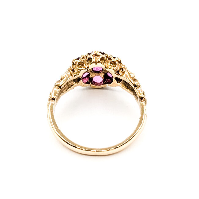 Ring Cluster .75ctw Red Synthetic Ruby 9ky 10mm Sz4.5 2.79g 226030001