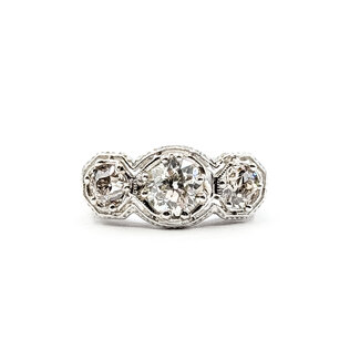 Ring Filigree 3-Stone 1.35ctw Mine Cut Diamonds 18kw Sz6 2.6g 126020058