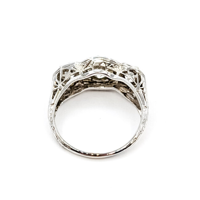 Ring Filigree 3-Stone 1.35ctw Mine Cut Diamonds 18kw Sz6 2.6g 126020058
