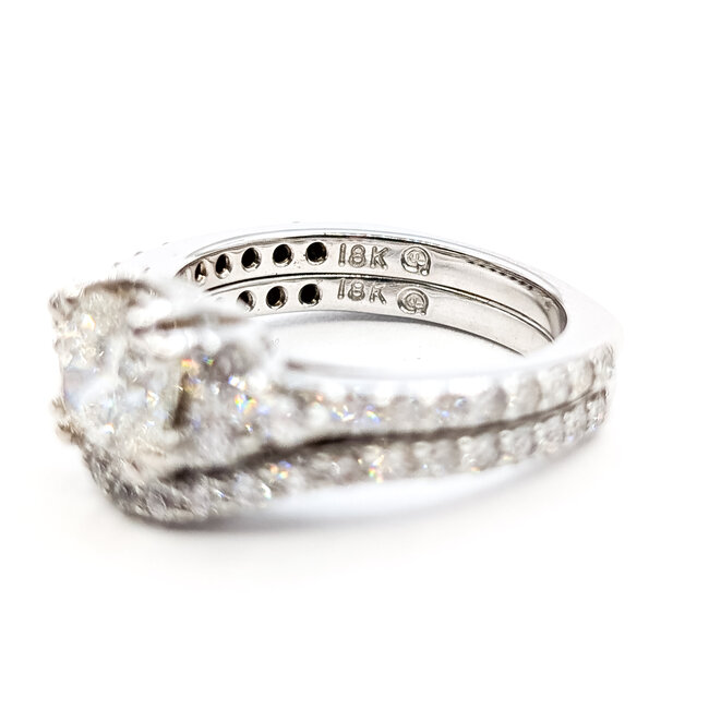 Ring Wedding Set 1.02ct Cushion Lab Grown Diamond IGI: 752524212 1ctw Near Colorless Diamonds 18kw Sz4.5 6.75g 125120093