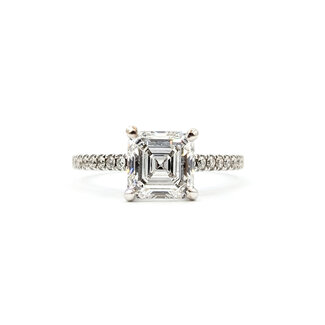 Ring Engagement Hidden Halo Cathedral 1.96 Asscher Lab Grown Diamond IGI: 713549167 0.35ctw Near Colorless Diamonds 18kw 2mm Sz7 3.5g 125120034
