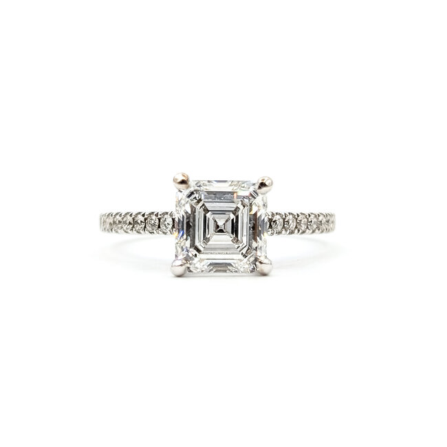 Ring Engagement Hidden Halo Cathedral 1.96 Asscher Lab Grown Diamond IGI: 713549167 0.35ctw Near Colorless Diamonds 18kw 2mm Sz7 3.5g 125120034