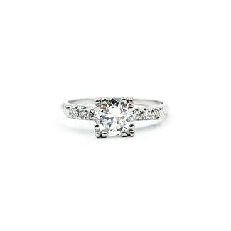 Ring Mid Century 1.04ct Round Diamond .12ctw Diamonds Platinum Sz8 3.5g 126020059