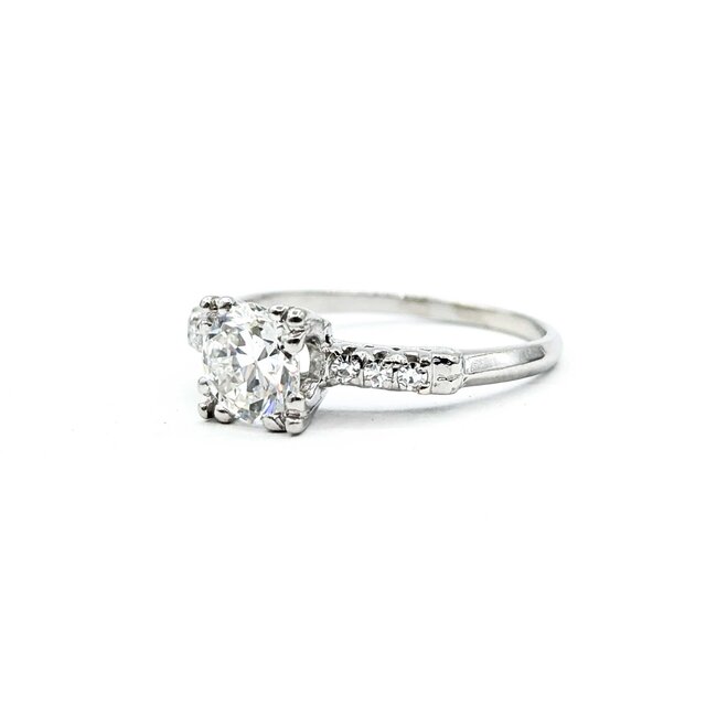 Ring Mid Century 1.04ct Round Diamond .12ctw Diamonds Platinum Sz8 3.5g 126020059