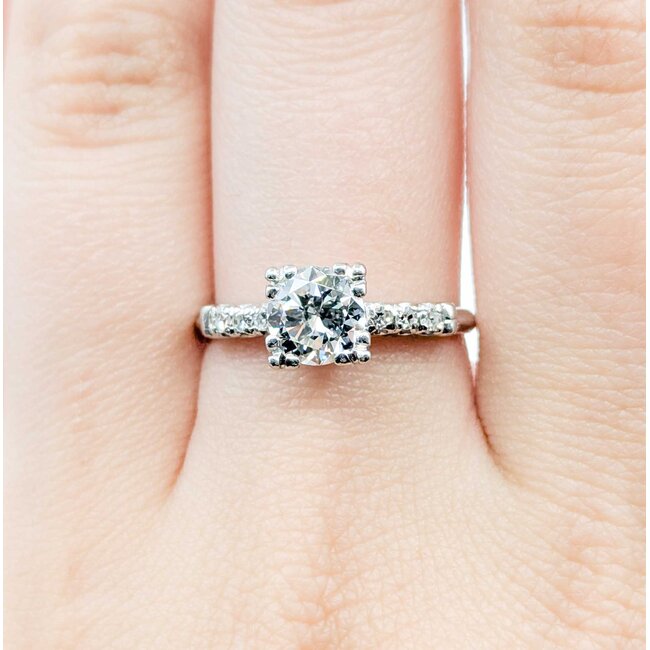 Ring Mid Century 1.04ct Round Diamond .12ctw Diamonds Platinum Sz8 3.5g 126020059