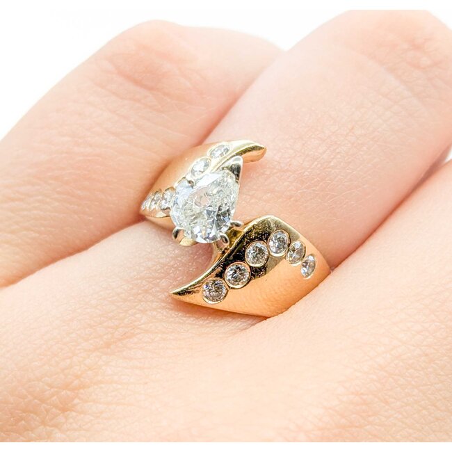 Ring Burnished .77ct Pear Diamond .42ctw Diamonds 14ky Sz5 5.8g 126020061