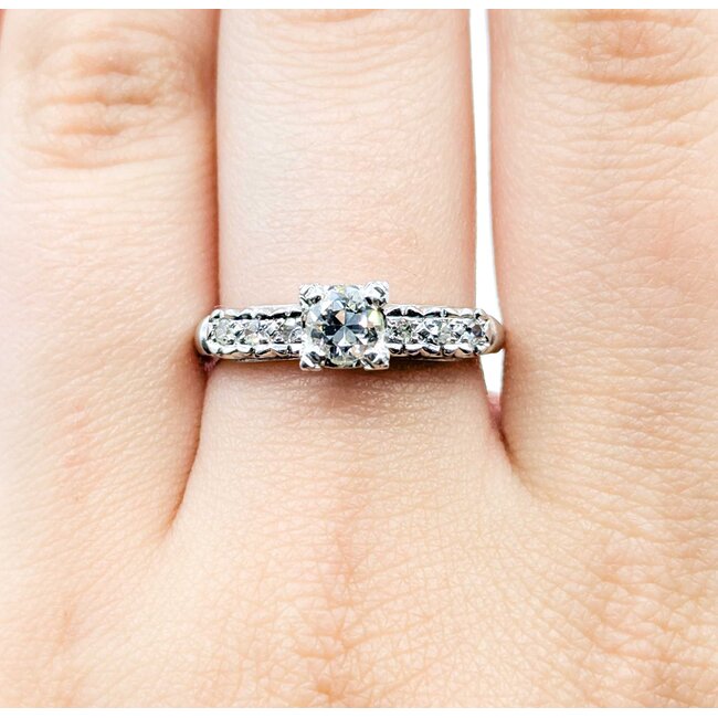 Ring Mid Century .38ct Round Diamond .12ctw Diamonds 14kw Sz8 3.3g 126020062