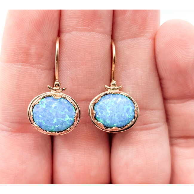 Earrings French Hook 11x9mm Dublet Opal 14kr 1x.6" 4.85g 226020074