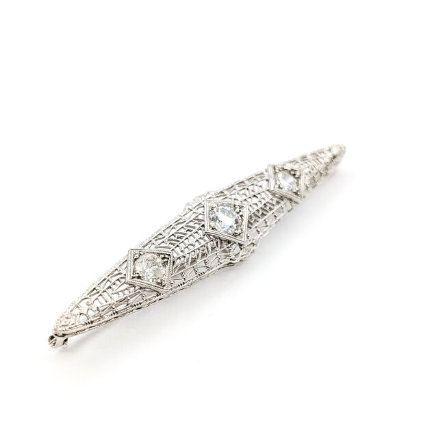 Brooch Antique Filigree 1.14ctw Round Diamonds 14kw 2.5x.4" 4.95g 226020041