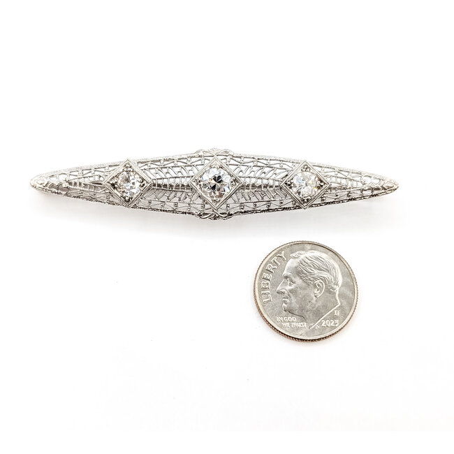 Brooch Antique Filigree 1.14ctw Round Diamonds 14kw 2.5x.4" 4.95g 226020041