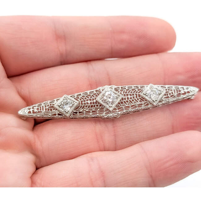 Brooch Antique Filigree 1.14ctw Round Diamonds 14kw 2.5x.4" 4.95g 226020041
