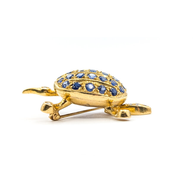 Brooch Turtle 0.3ctw Round Diamonds 2.5ct Blue Sapphire 18ky 1.75x1.1" 16.86g 226020038