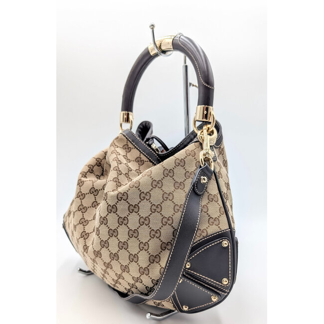 Handbag Gucci Indy Hobo Medium Beige Canvas 126035005
