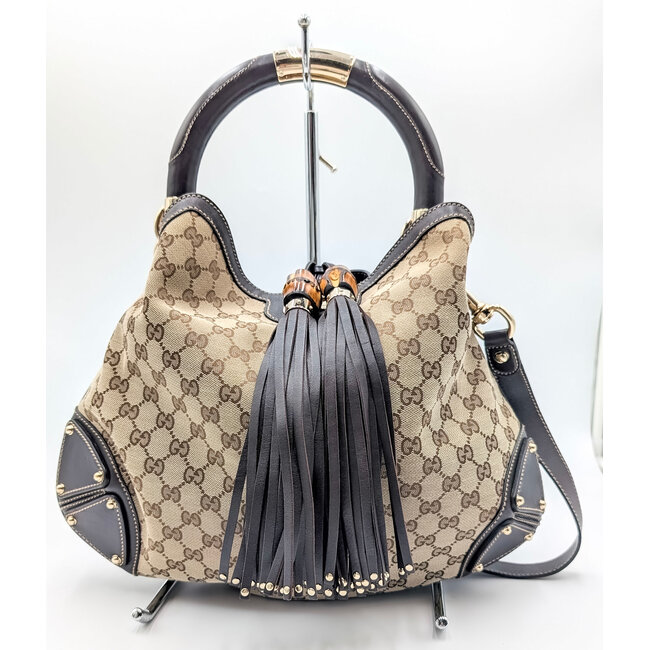 Handbag Gucci Indy Hobo Medium Beige Canvas 126035005