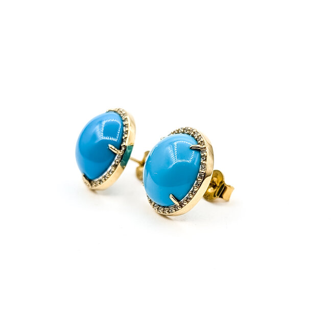 Earrings Stud Halo .25ctw Round Diamonds12mm Sleepy Beauty Turquoise 14ky 14mm 4.22g 226030046