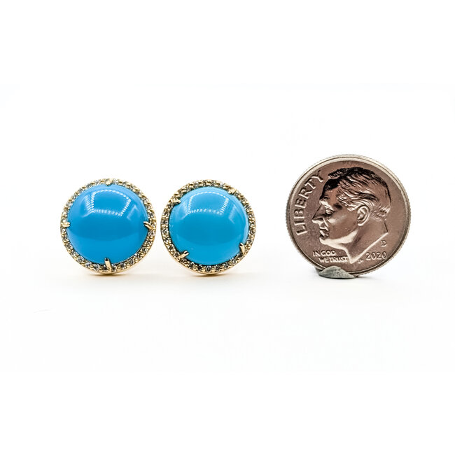Earrings Stud Halo .25ctw Round Diamonds12mm Sleepy Beauty Turquoise 14ky 14mm 4.22g 226030046