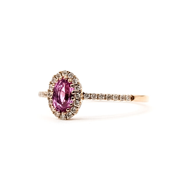 Ring Halo .25ctw Round Diamonds .65ct Pink Sapphire 14kr 1.5mm Sz7 1.92g 126030021