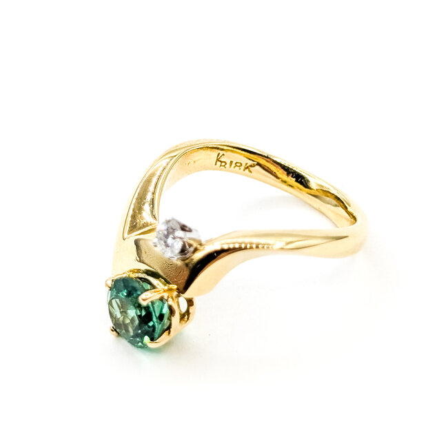 Ring Bespoke .10ct Round Diamond 1.75ct Green Tourmaline 18ky 3mm Sz6.5 6.97g 126030020
