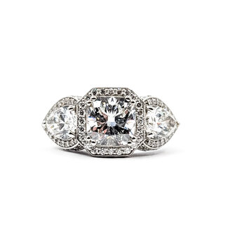 Ring Halo Filigree 2.51ct Cushion Lab Grown Diamond 1.82ctw Pear Lab Grown Diamond 1ctw Near Colorless Diamonds 18kw 12mm Sz7 7.65g 125120032