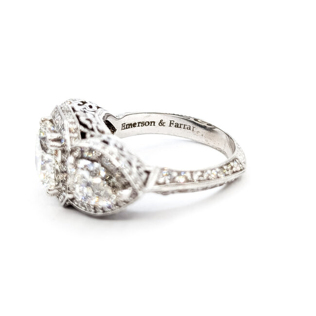 Ring Halo Filigree 2.51ct Cushion Lab Grown Diamond 1.82ctw Pear Lab Grown Diamond 1ctw Near Colorless Diamonds 18kw 12mm Sz7 7.65g 125120032