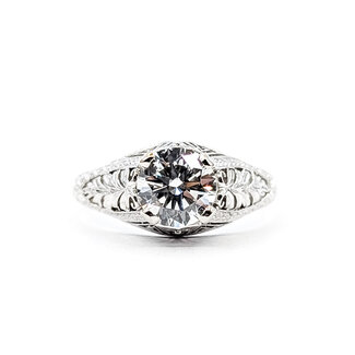 Ring Filigree Vintage 1.47ct Round Lab Grown Diamond IGI: 647423046  Platinum Sz7.75 4.6g 126020003