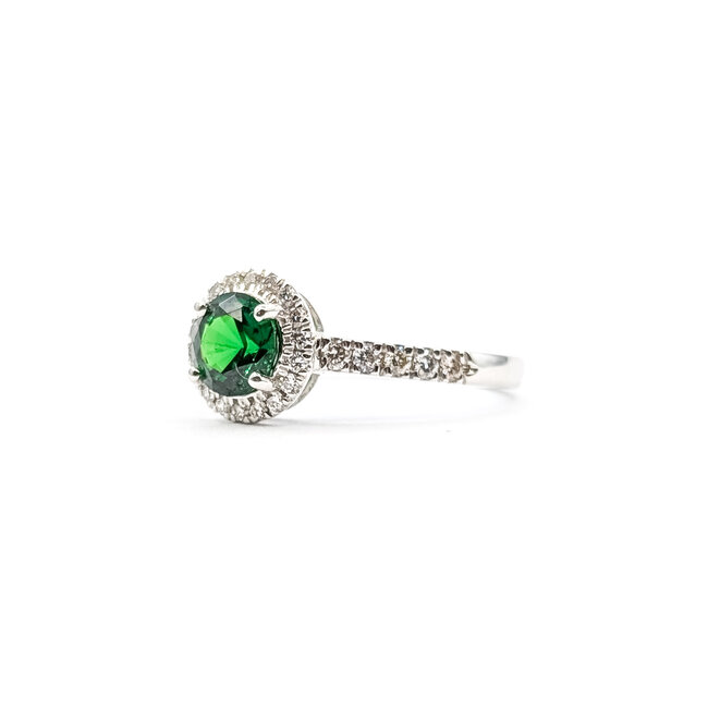 Ring Halo .25ctw Round Diamonds GIA Report: 6237740264 .88ct Green Tsavorite Garnet 18kw 2mm Sz6.5 2.92g 226030039