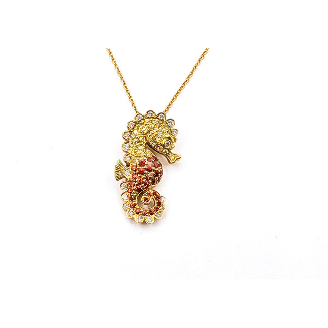 Pendant Seahorse .12ctw Round Diamonds  .33ctw Sapphires 14ky .9x.4" 15.5" 3.02g 226030045