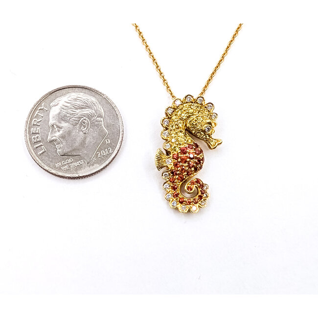Pendant Seahorse .12ctw Round Diamonds  .33ctw Sapphires 14ky .9x.4" 15.5" 3.02g 226030045